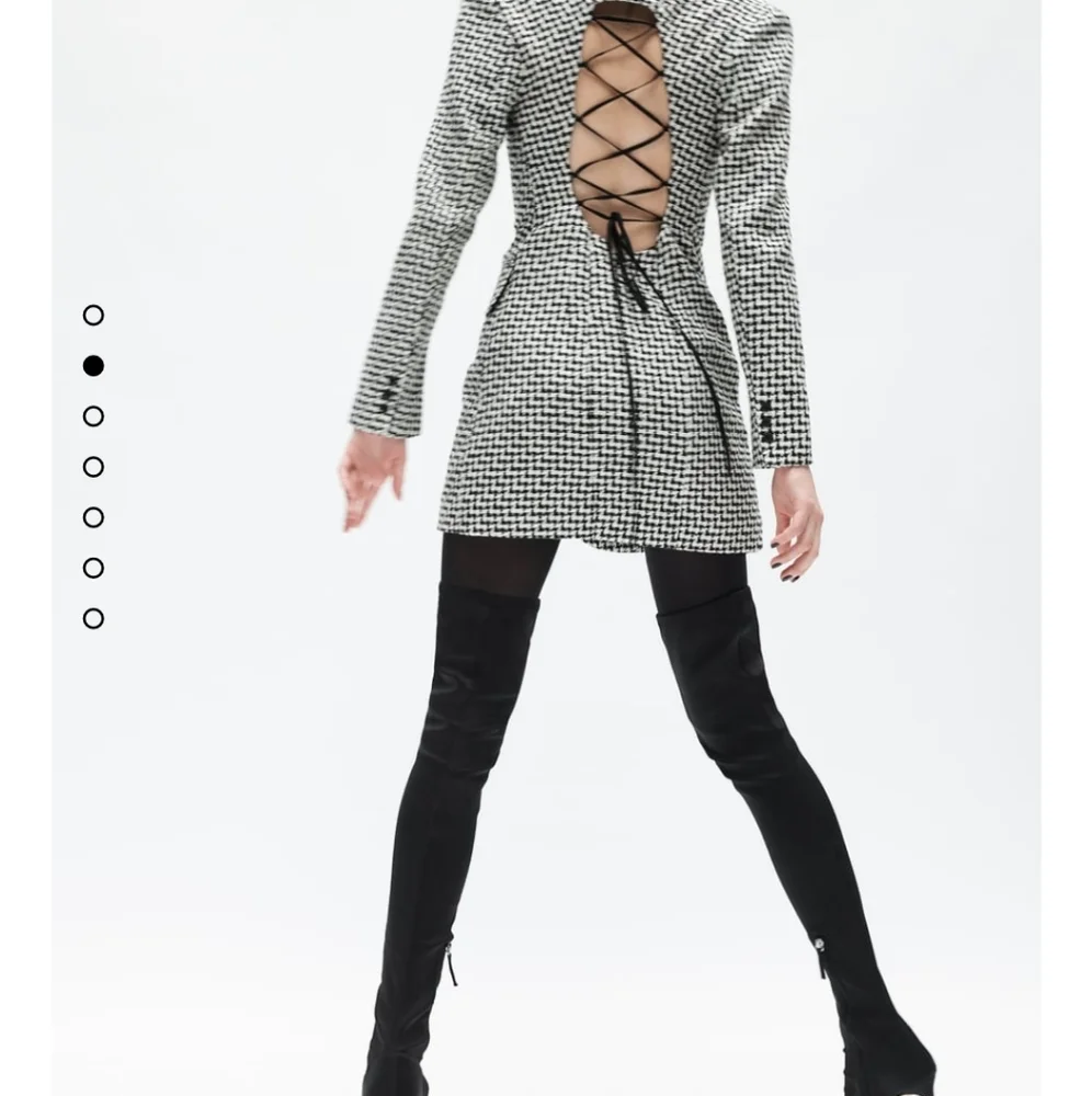 NWT Zara * Houndstooth Textured Tweed Blazer Dress Cut Out Size XS S - Picture 14 of 15